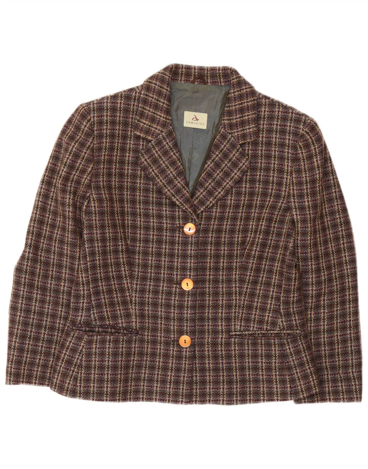 Armorica Womens 3 Button Blazer Jacket IT 44 Medium Brown Check Wool