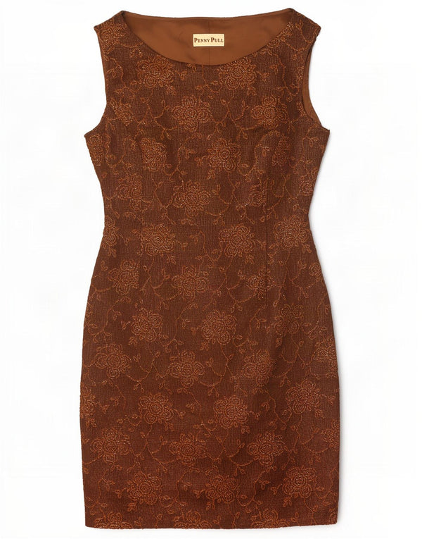 Penny Pull Womens Sleeveless Sheath Dress UK 10 Small Brown Floral Acetate