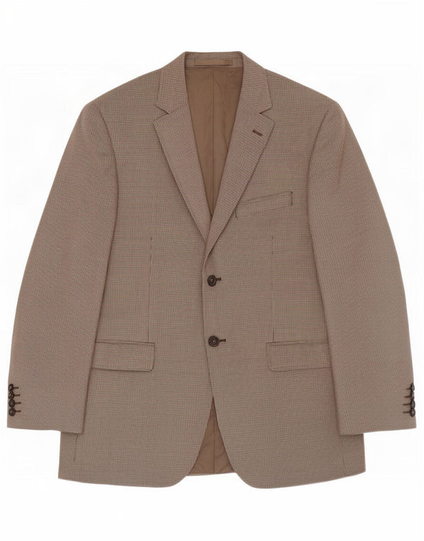 Marks & Spencer Mens 2 Button Blazer Jacket UK 38 Medium Beige Houndstooth