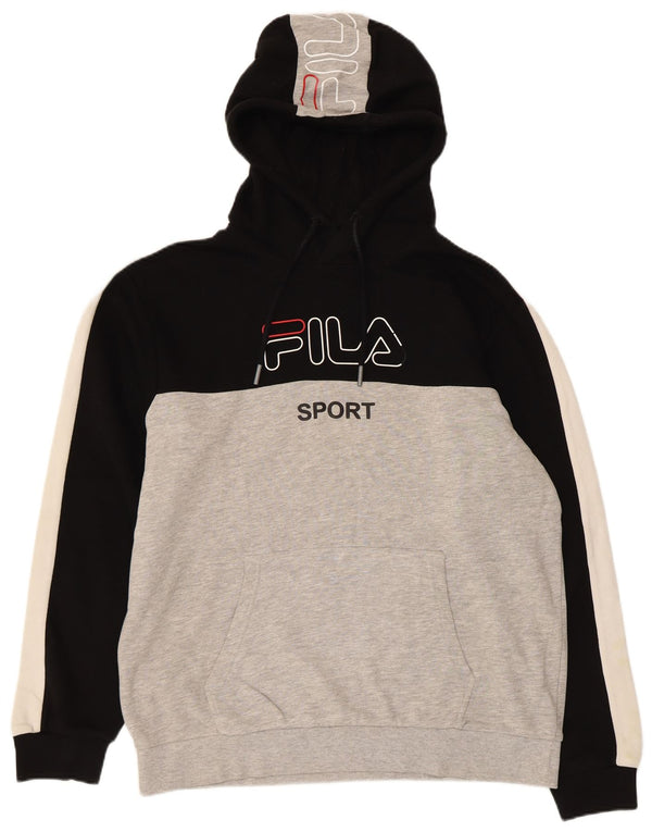 Fila Mens Graphic Hoodie Jumper Large Grey Colourblock