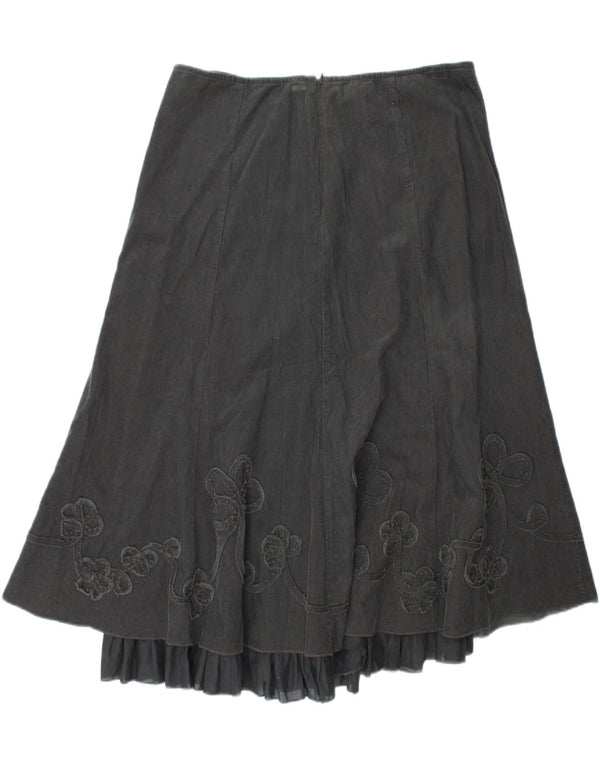 Marks & Spencer Womens Corduroy Skirt UK 16 Large W34  Khaki Floral Cotton