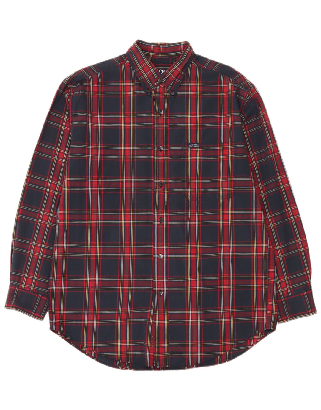 Chaps Ralph Lauren Mens Shirt Medium Navy Blue Check Cotton