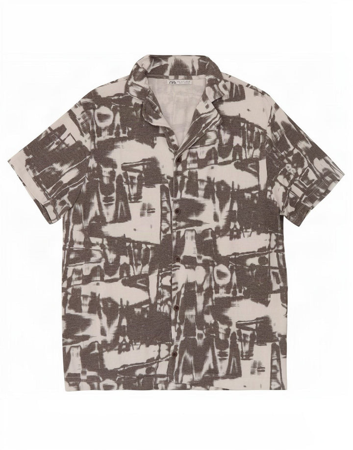 Zara Mens Abstract Pattern Short Sleeve Shirt Small Grey Polyester