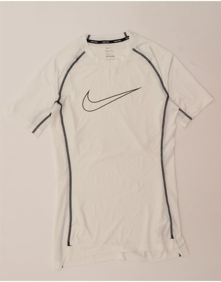 NIKE Womens Dri Fit Graphic T-Shirt Top UK 14 Medium White Polyester Vintage Nike and Second-Hand Nike from Messina Hembry 