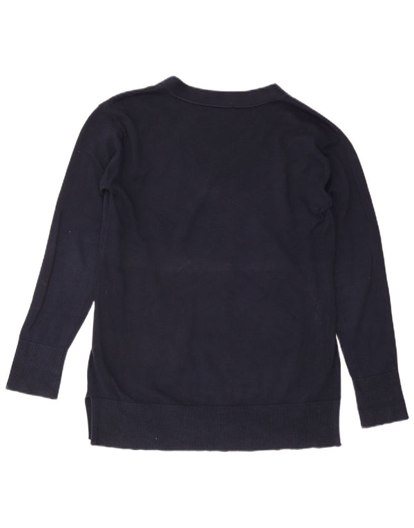 TOMMY HILFIGER Womens V-Neck Jumper Sweater UK 14 Medium Navy Blue Cotton