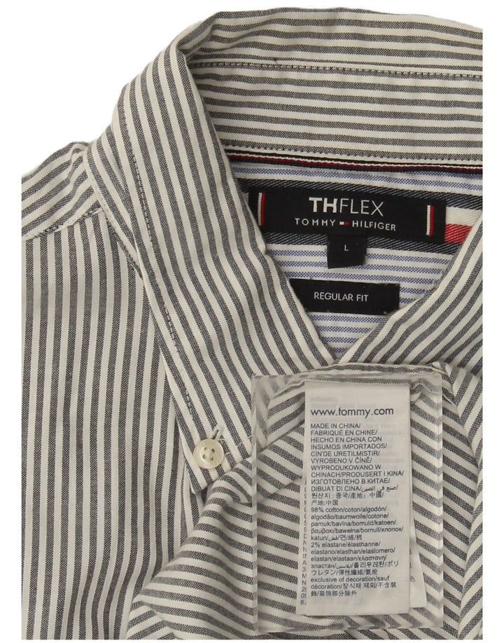 TOMMY HILFIGER Mens Regular Fit Shirt Large Grey Pinstripe Cotton