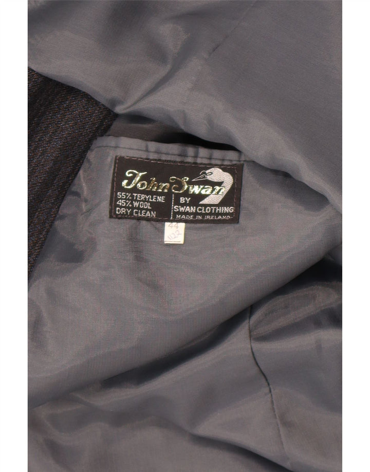 Vintage Mens 2 Button Blazer Jacket UK 44 2XL Grey Striped Terylene