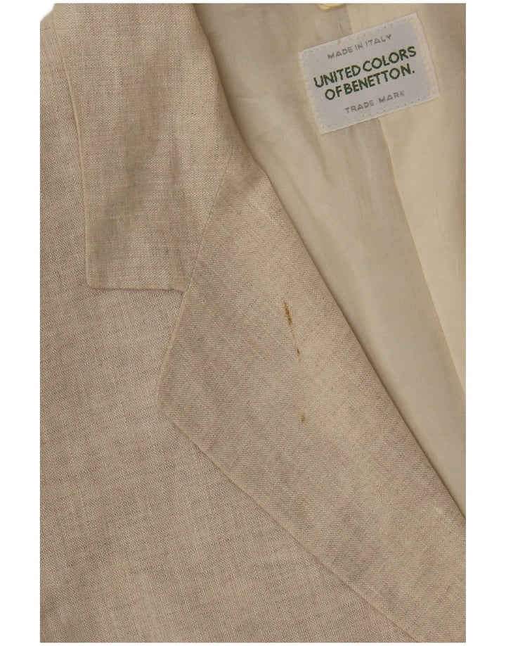 Benetton Womens 2 Button Blazer Jacket IT 40 Small Beige Linen