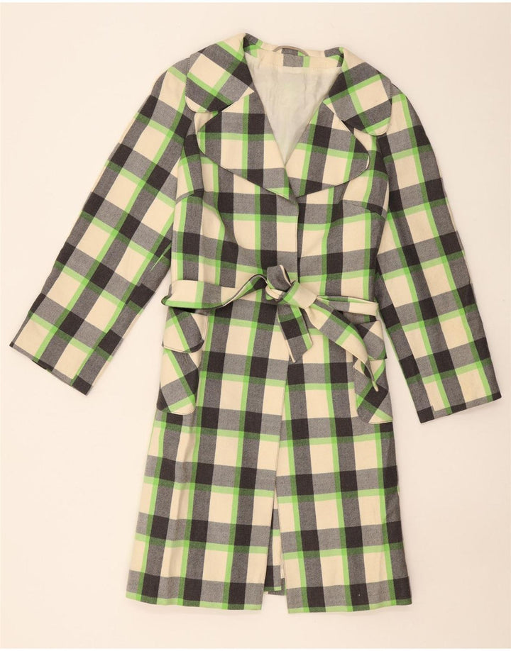 VINTAGE Womens Overcoat UK 16 Large Off White Check