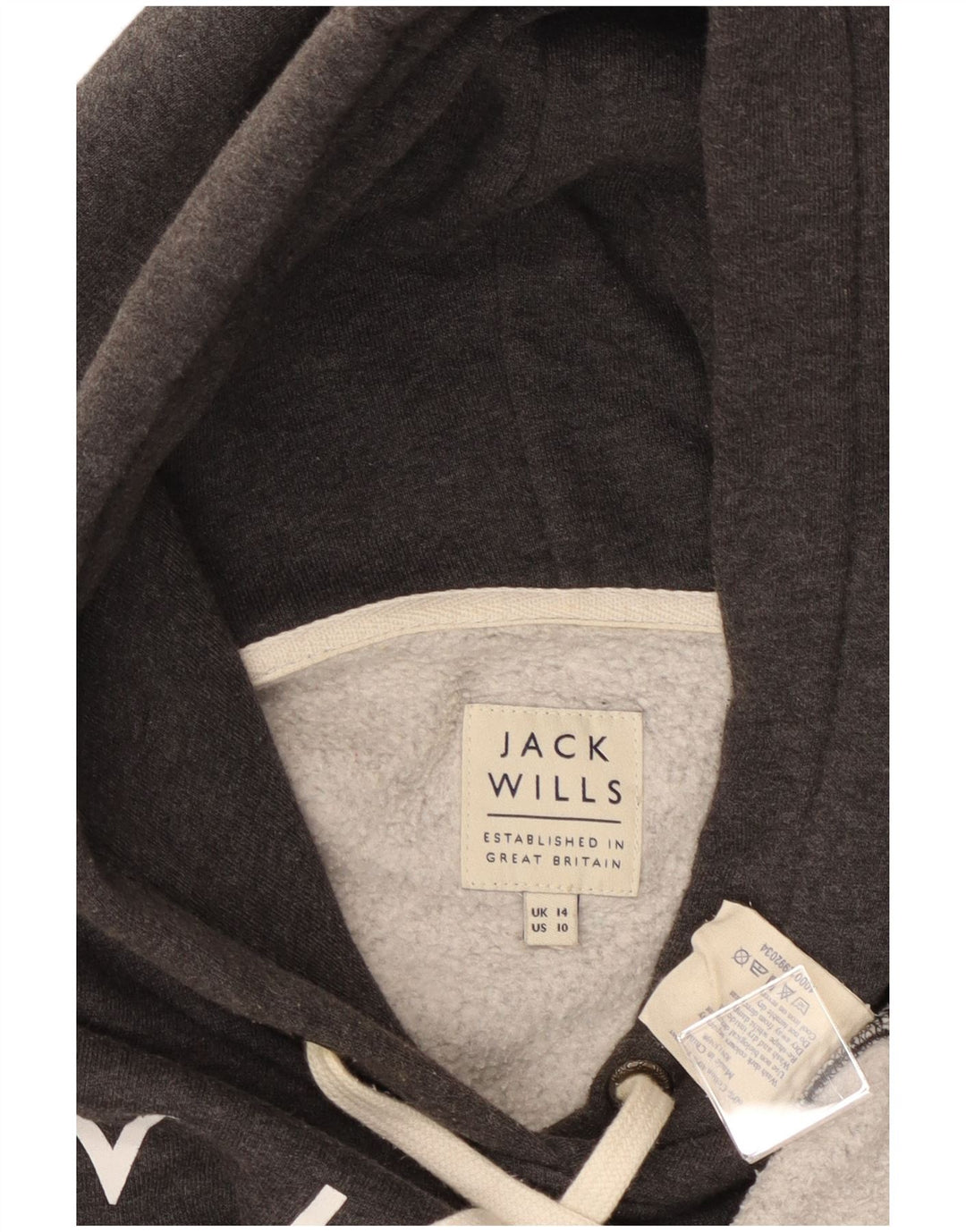 JACK WILLS Womens Graphic Hoodie Jumper UK 14 Large Grey Cotton