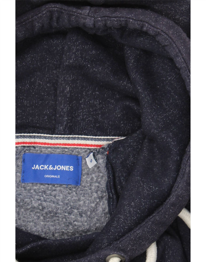 JACK & JONES Mens Graphic Hoodie Jumper Small Navy Blue Polyester Vintage Jack & Jones and Second-Hand Jack & Jones from Messina Hembry 