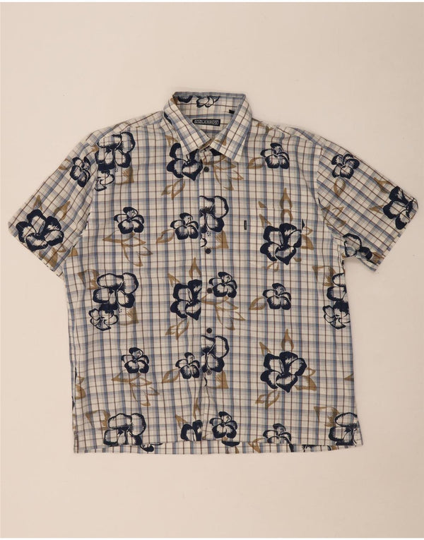 LERROS Mens Short Sleeve Shirt XL Blue Check Cotton