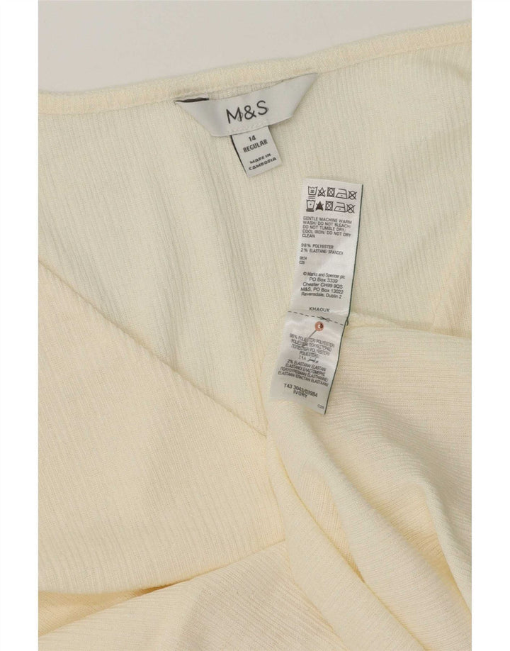 Marks & Spencer Womens Top Long Sleeve UK 14 Medium Off White Polyester