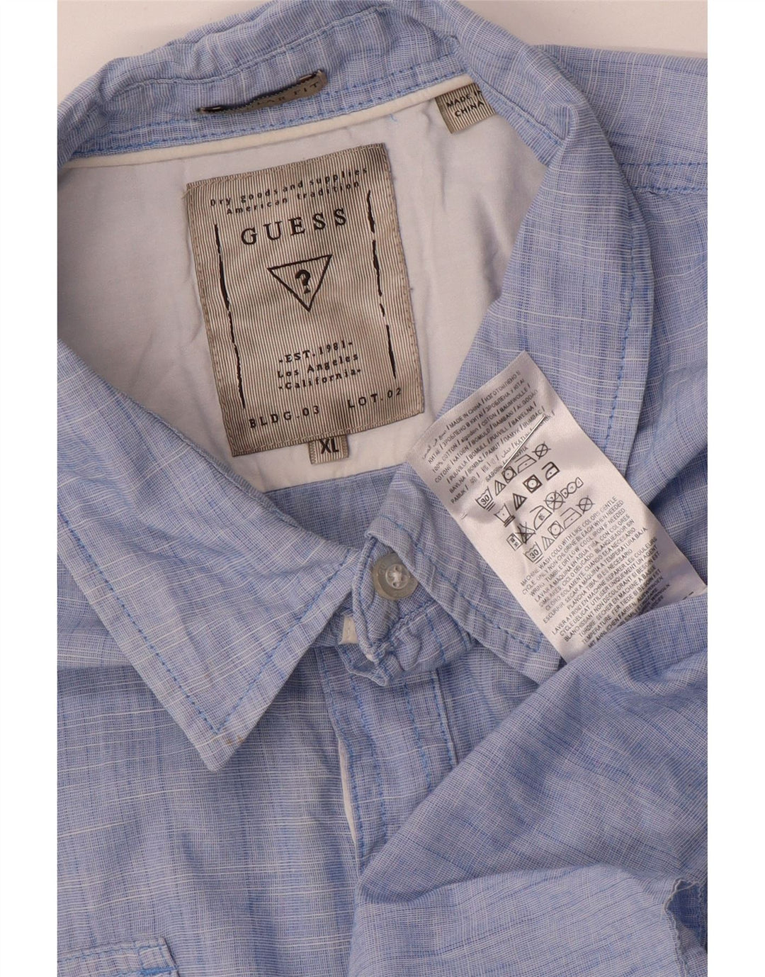 Guess Mens Regular Fit Pullover Shirt XL Blue Cotton