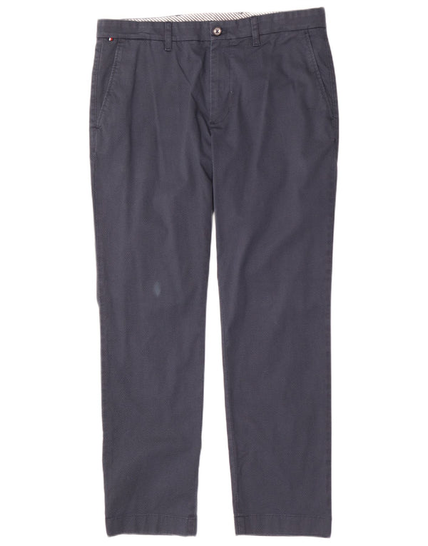 Tommy Hilfiger Mens Straight Chino Trousers W34 L30 Navy Blue Geometric