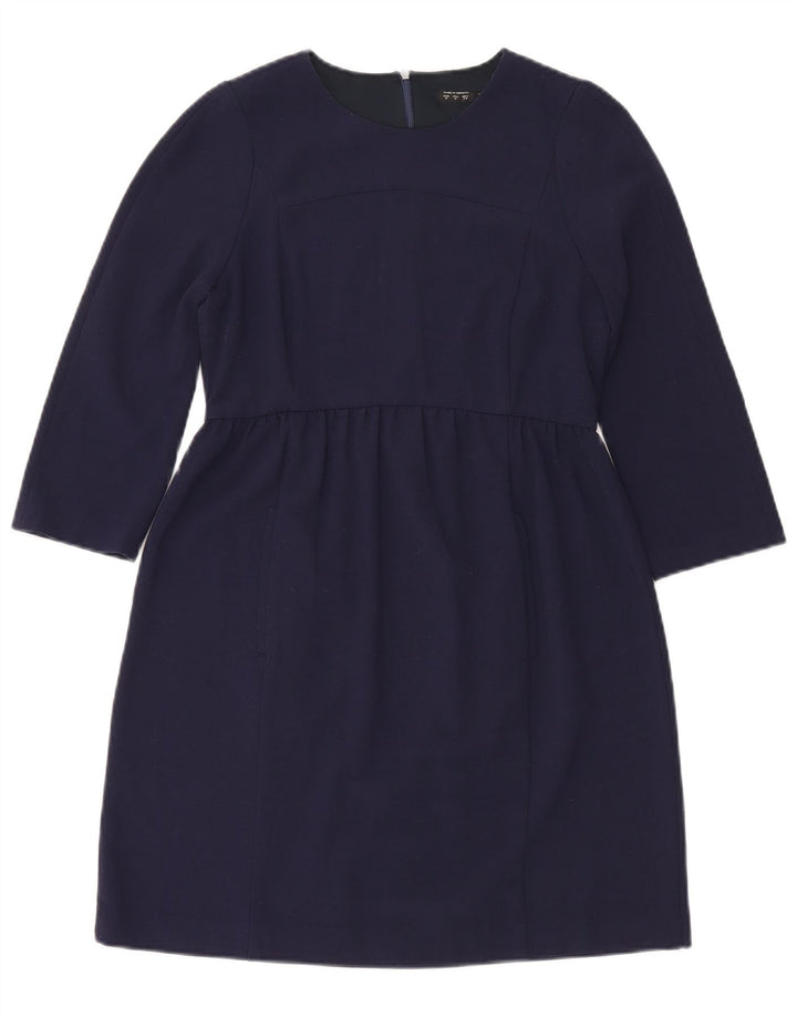 Zara Womens 3/4 Sleeve Basic Dress UK 12 Medium Navy Blue