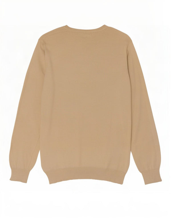Zara Mens V-Neck Jumper Sweater Large Beige Cotton