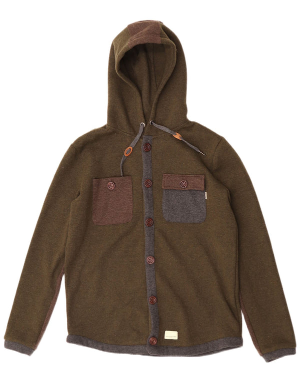 Anerkjendt Mens Hooded Cardigan Sweater XL Green Colourblock Polyester