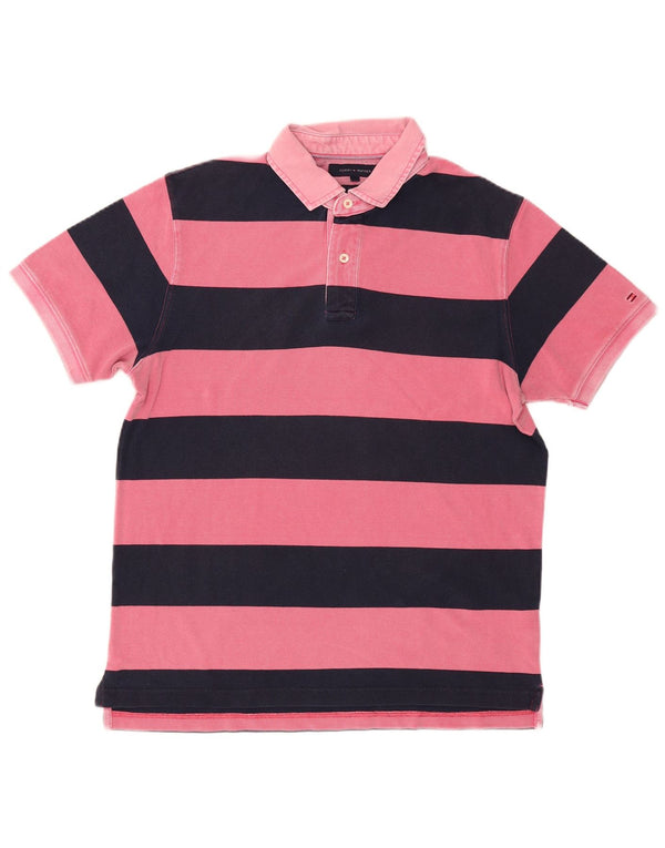 TOMMY HILFIGER Mens Slim Fit Rugby Polo Shirt XL Pink Striped