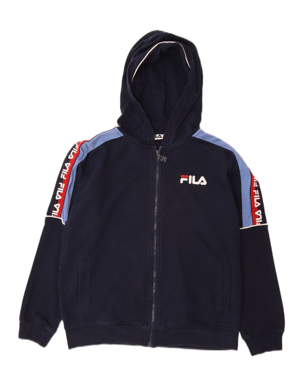 FILA Boys Graphic Zip Hoodie Sweater 15-16 Years Navy Blue Colourblock