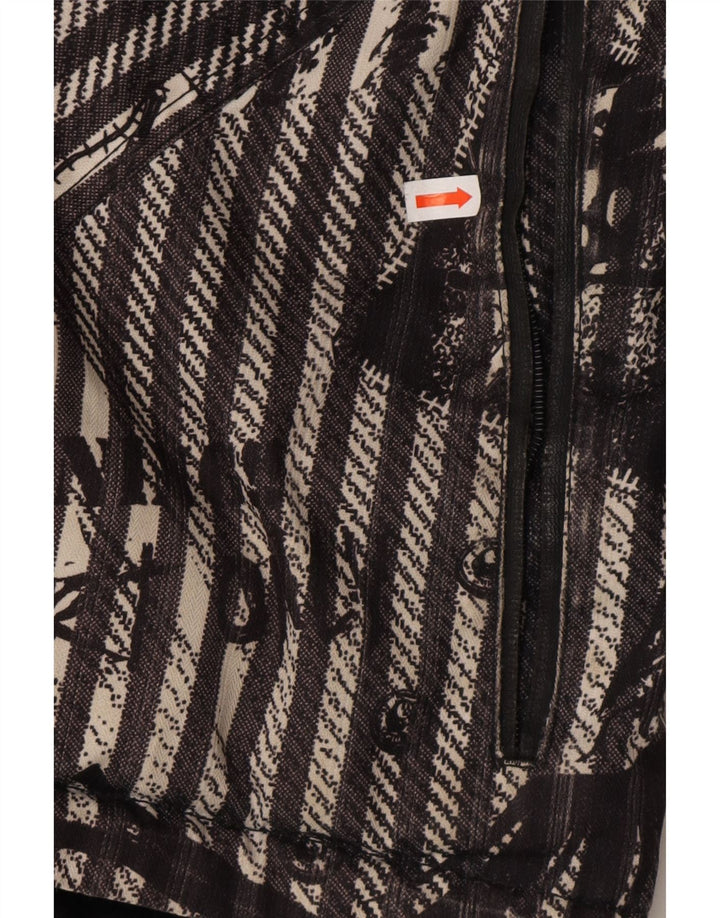 IGUANA Mens Abstract Pattern Windbreaker Jacket UK 40 Large Black Striped Vintage Iguana and Second-Hand Iguana from Messina Hembry 
