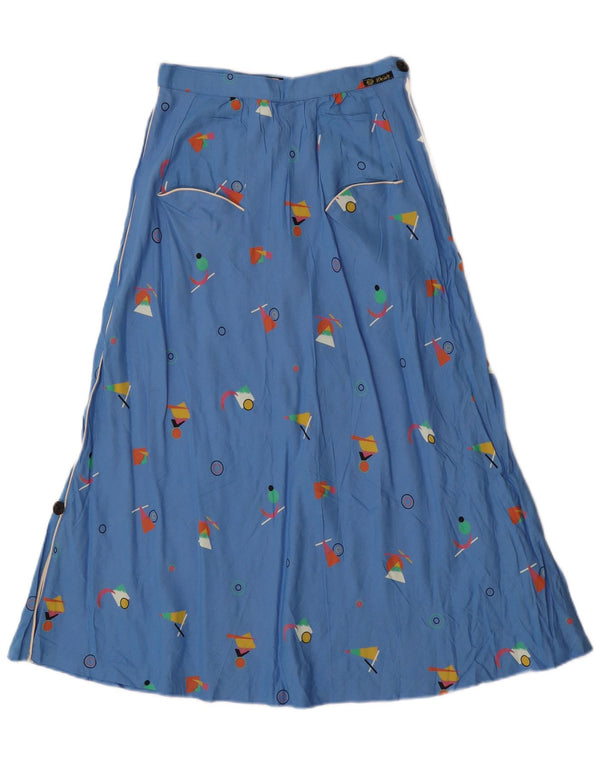 VINTAGE Womens High Waist A-Line Skirt IT 42 Medium W24 Blue Geometric