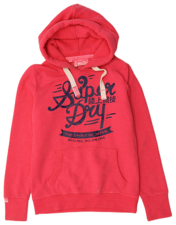 Superdry Womens Graphic Hoodie Jumper UK 14 Medium Pink Cotton
