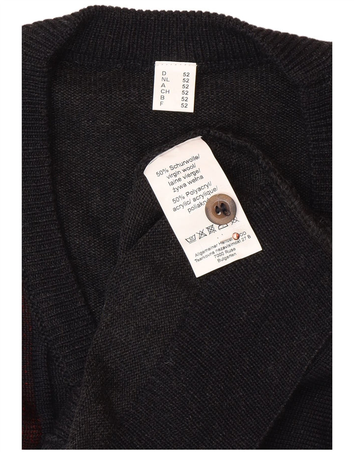 VINTAGE Mens Sleeveless Cardigan Sweater IT 52 Large Grey Argyle/Diamond