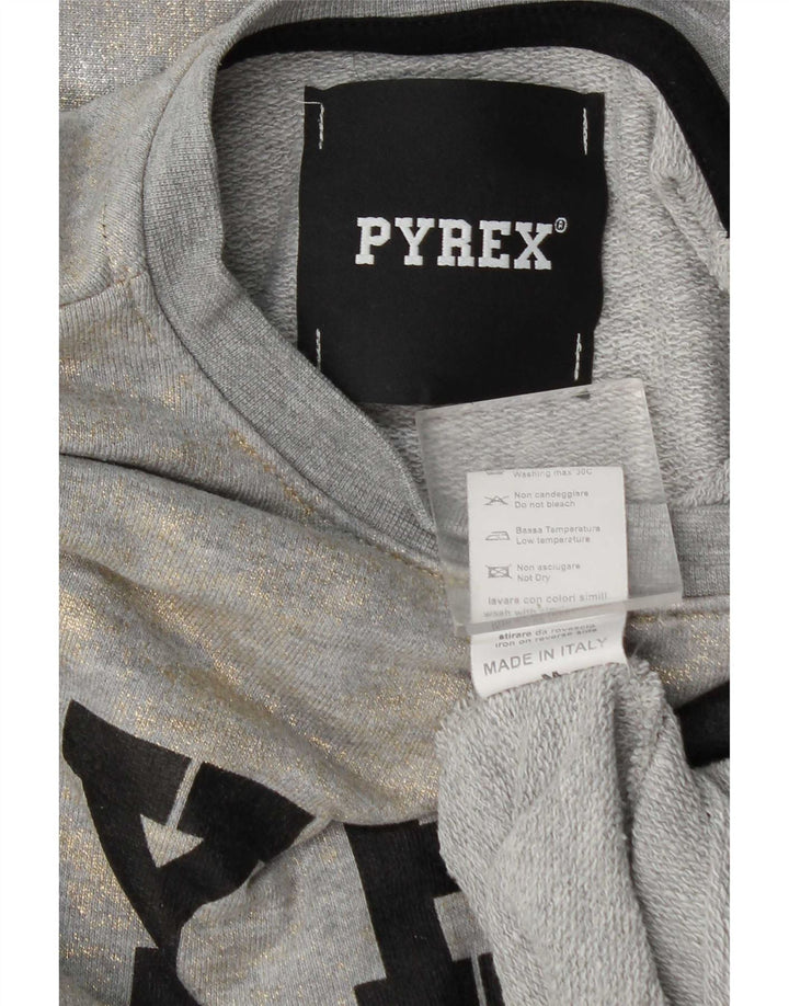 Pyrex Womens Crop Graphic Sweatshirt Jumper UK 14 Medium Grey Tie Dye