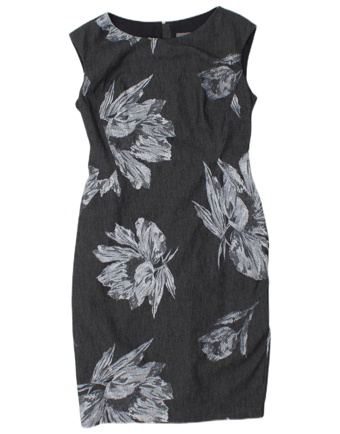 PHASE EIGHT Womens Sleeveless Sheath Dress UK 12 Medium Grey Floral Cotton