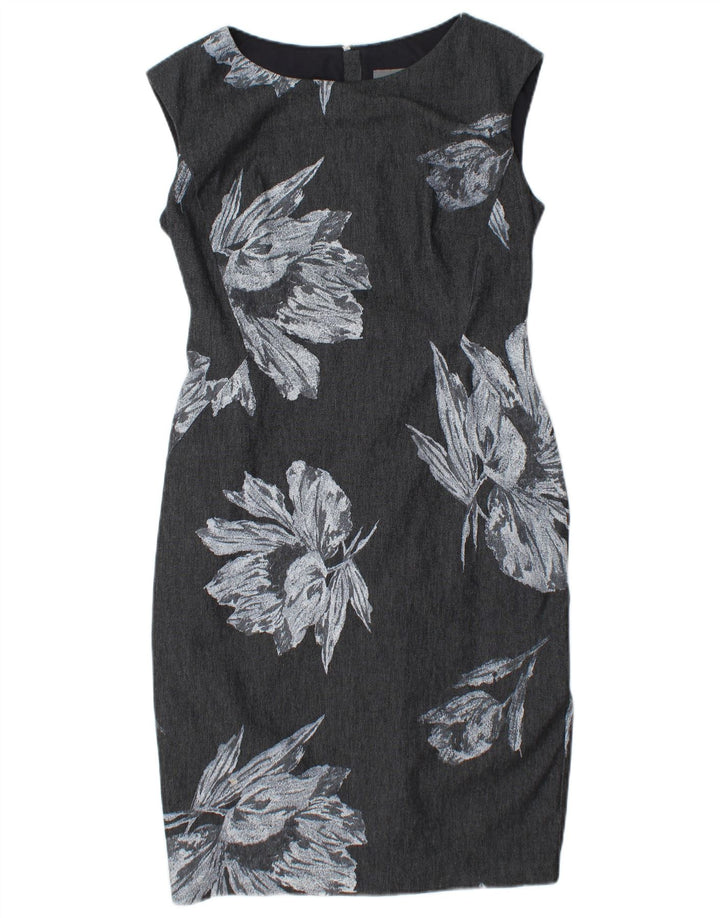 PHASE EIGHT Womens Sleeveless Sheath Dress UK 12 Medium Grey Floral Cotton