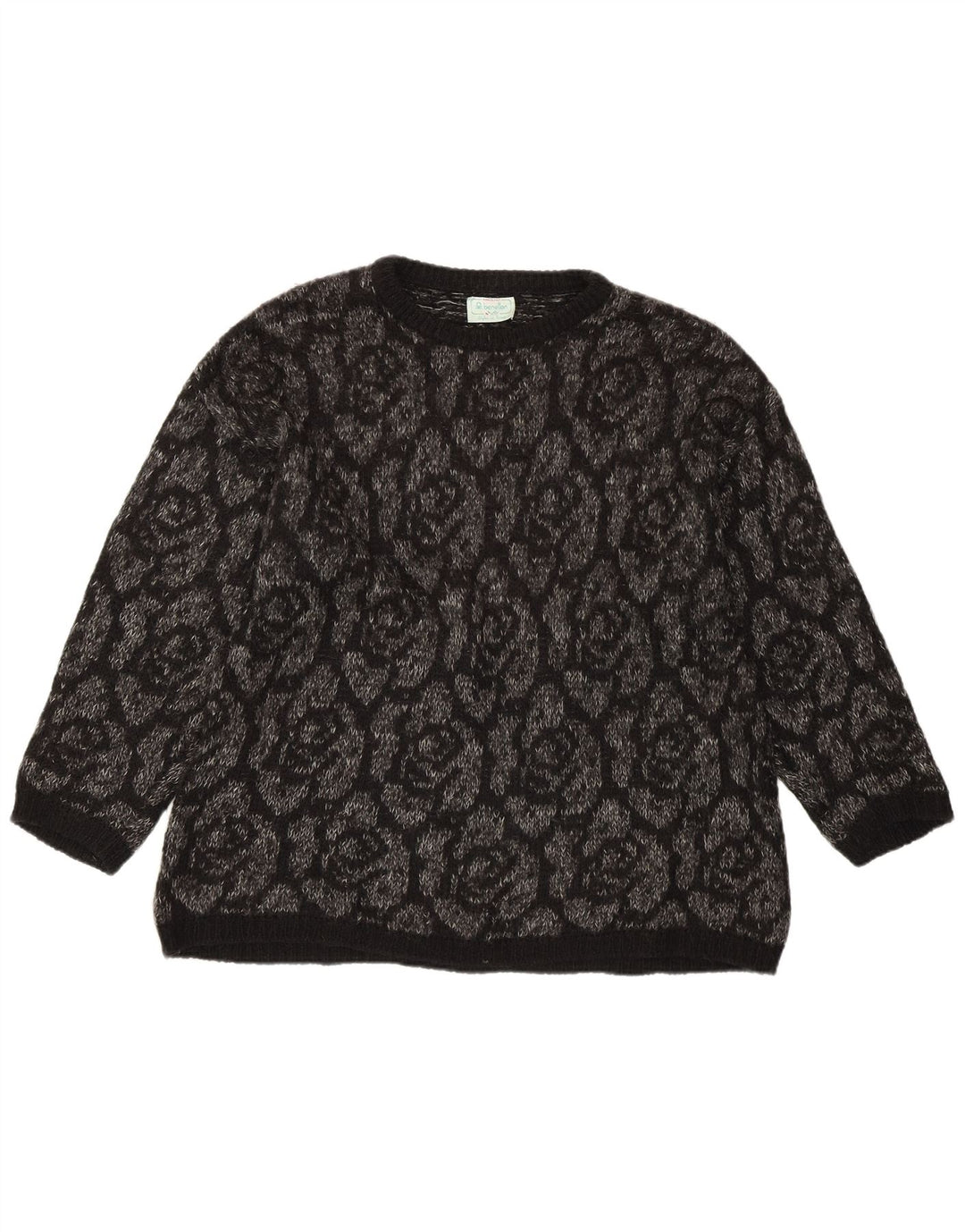 BENETTON Womens Crew Neck Jumper Sweater UK 18 XL Black Floral