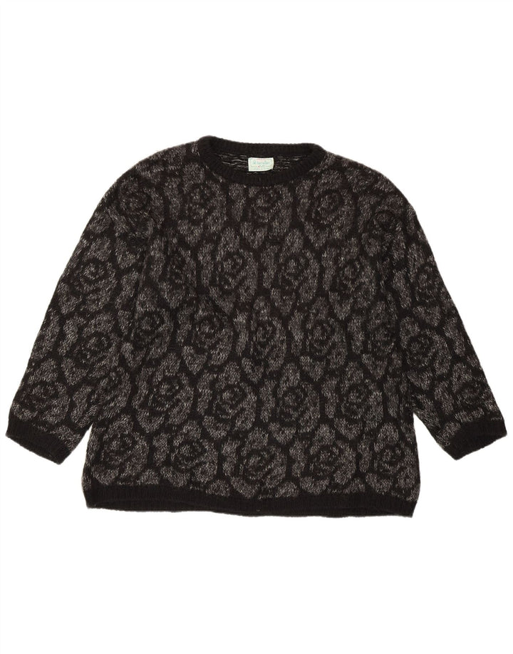 BENETTON Womens Crew Neck Jumper Sweater UK 18 XL Black Floral