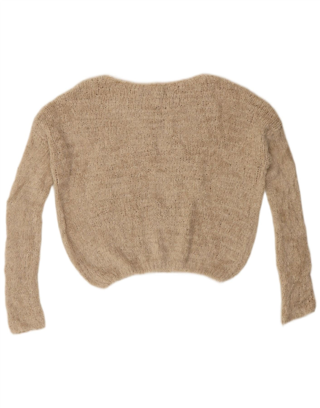 BENETTON Womens Oversized Crop Boat Neck Jumper Sweater UK 16 Large Beige