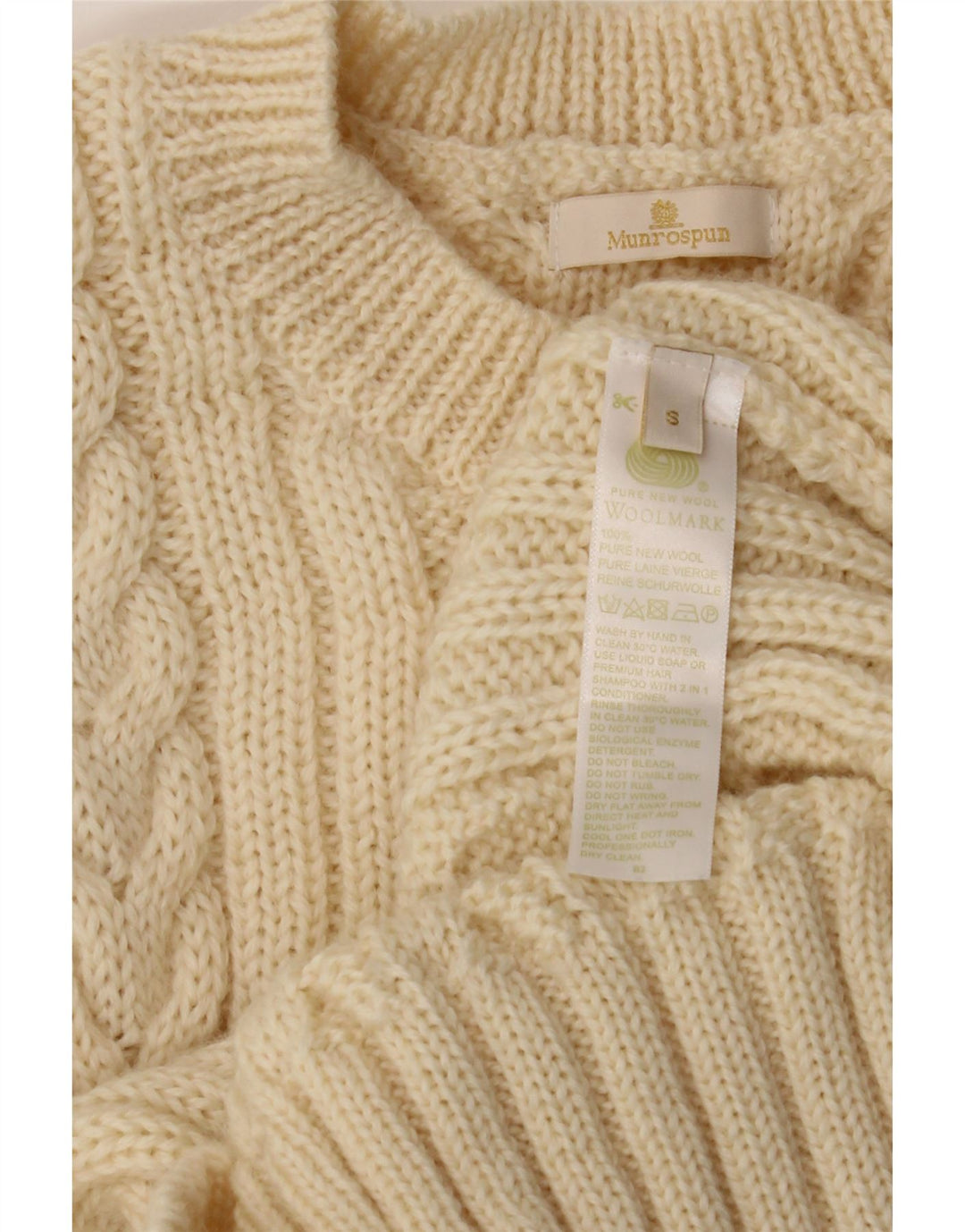 MUNROSPUN Womens Boat Neck Jumper Sweater UK 10 Small Off White New Wool