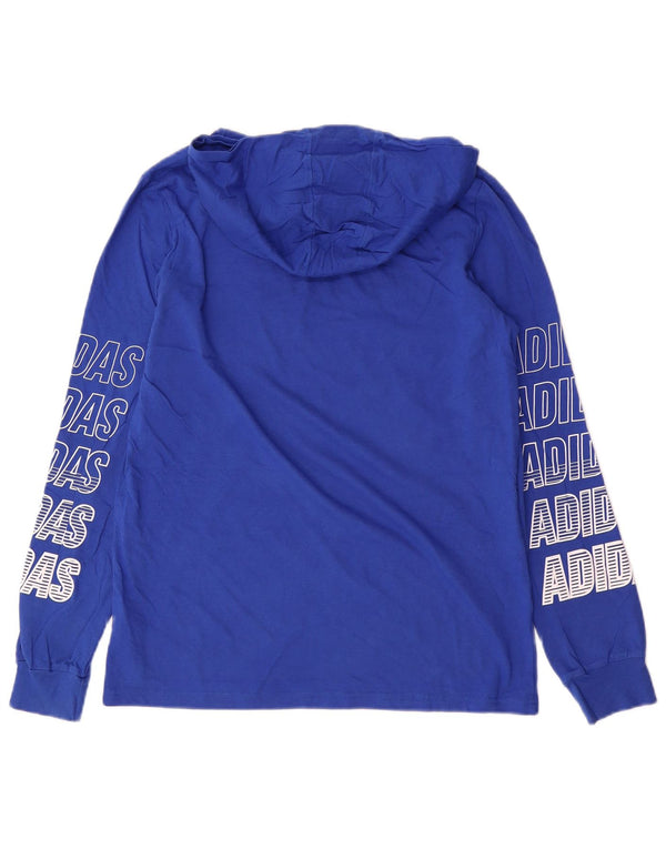Adidas Boys Hooded Graphic Top Long Sleeve 14-15 Years Large Blue Sports