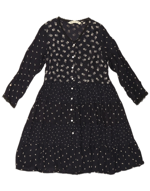 Giorgio Kauten Womens Long Sleeve Tiered Dress UK 12 Medium Black Floral