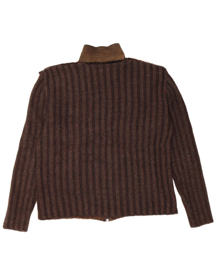 Vintage Mens Cardigan Sweater IT 50 Medium Brown Colourblock Cotton