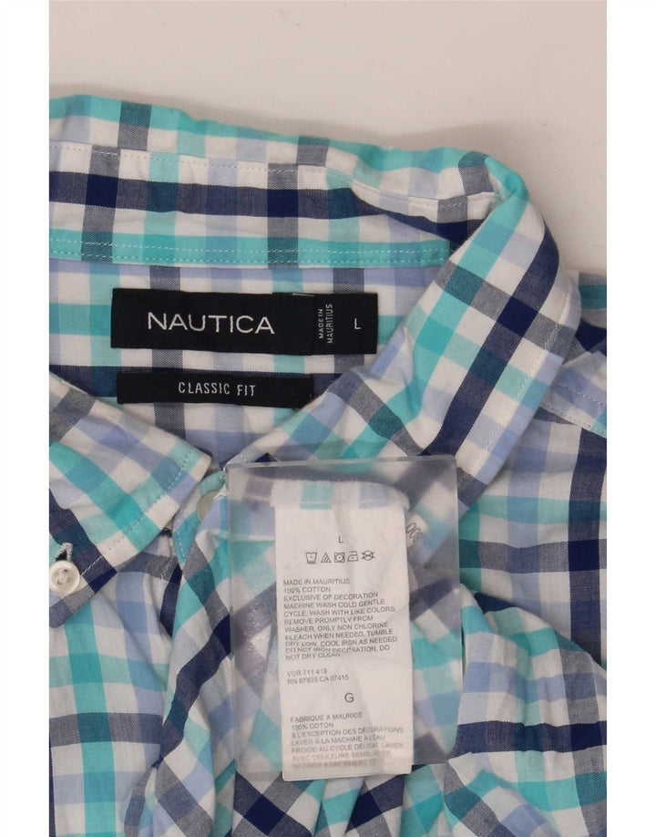 Nautica Mens Classic Fit Shirt Large Blue Check Cotton