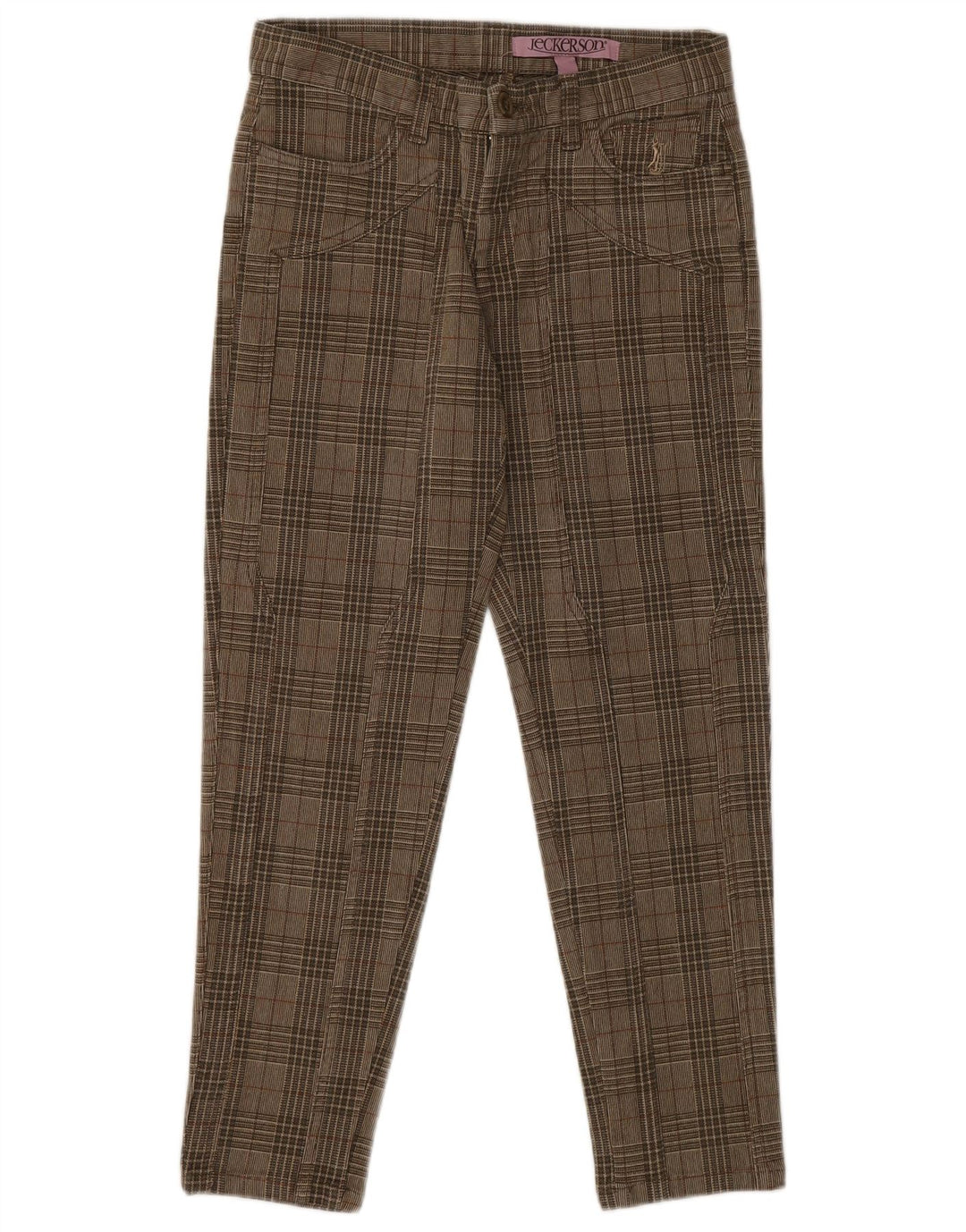 JECKERSON Womens Tapered Casual Trousers W25 L25 Brown Check Cotton