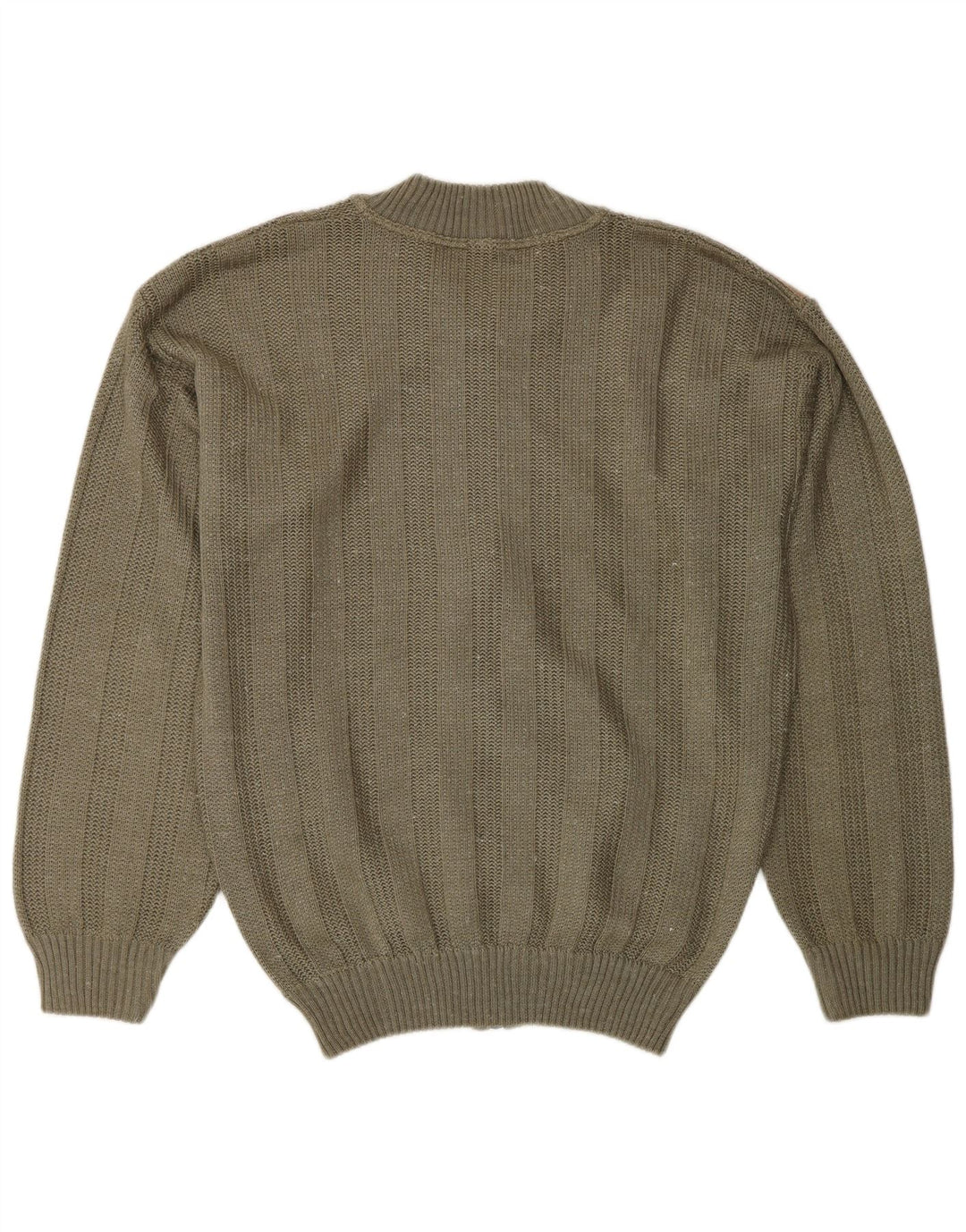 Vintage Mens Cardigan Sweater Medium Khaki Colourblock Acrylic