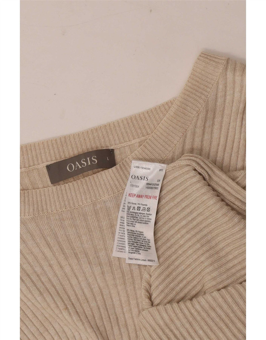 Oasis Womens Top Long Sleeve UK 14 Large Beige Viscose