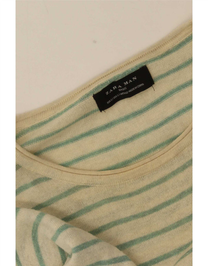 Zara Mens Top Long Sleeve Large Off White Striped