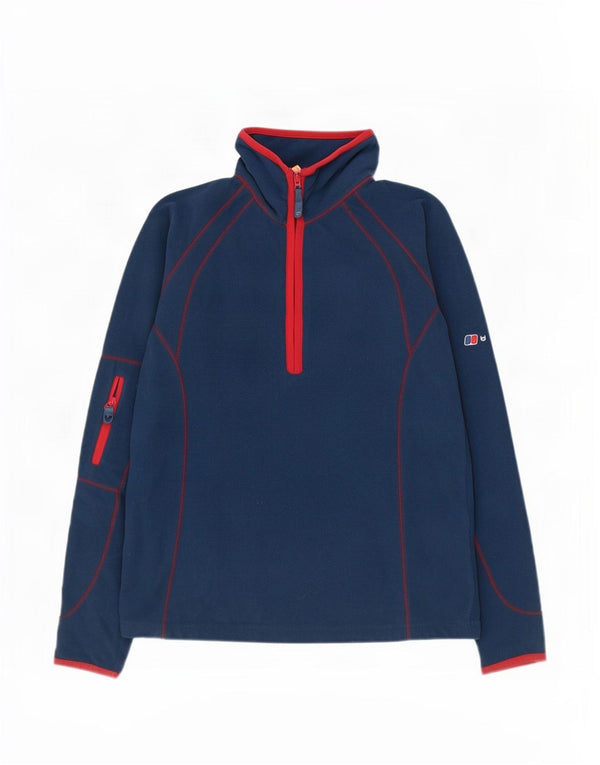 Berghaus Womens Zip Neck Fleece Jumper UK 10 Small Blue Colourblock