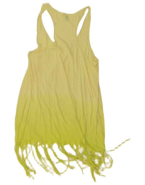 BENETTON Womens Graphic Tunic Top UK 8 Small Yellow Colourblock Beach