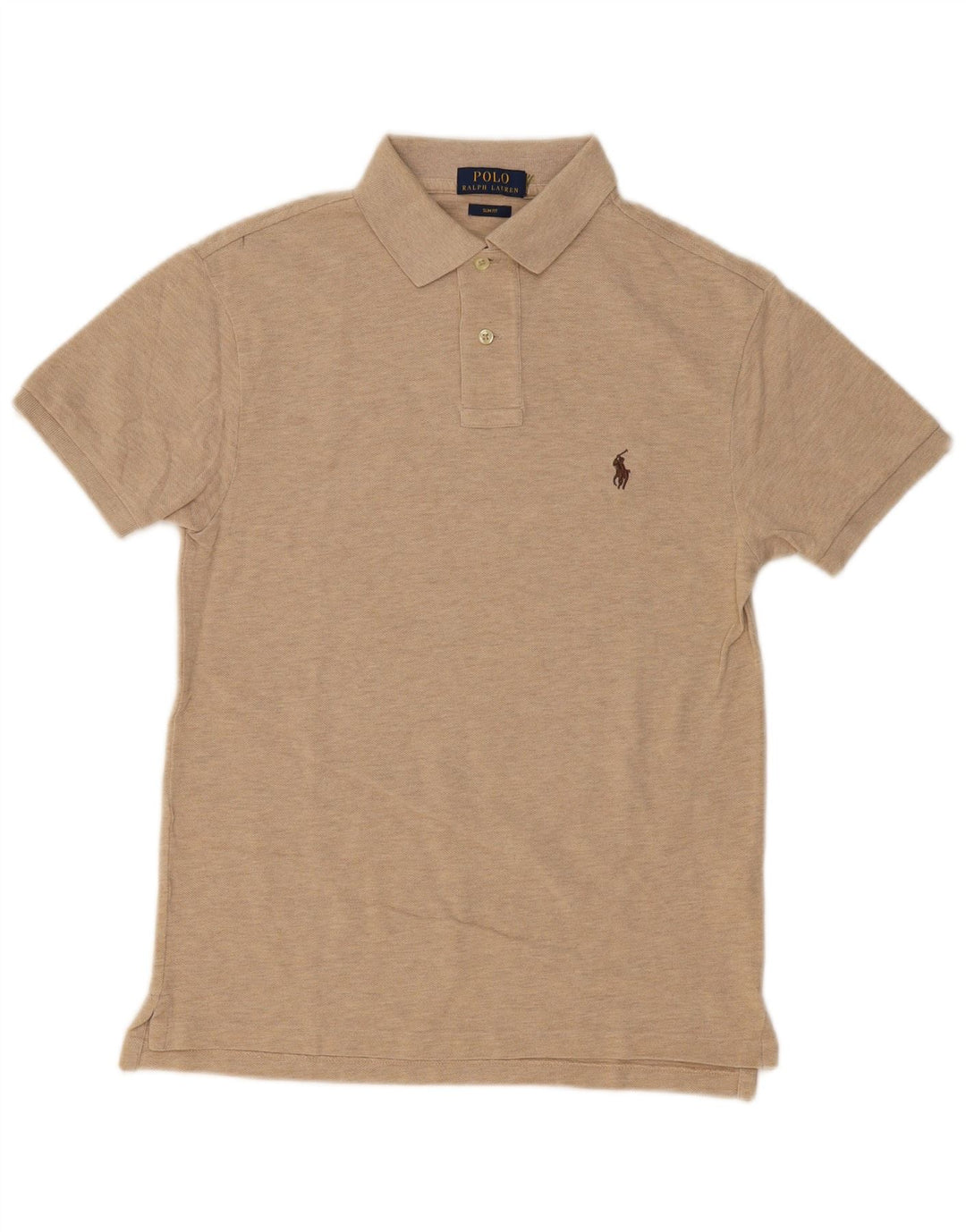 POLO RALPH LAUREN Mens Slim Fit Polo Shirt Small Beige Flecked Cotton