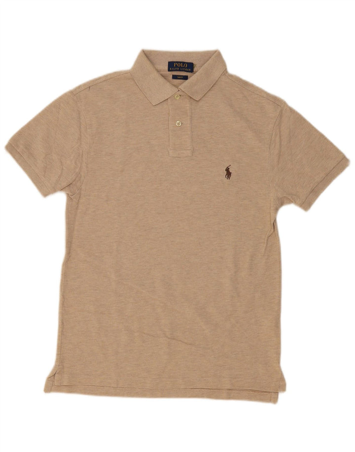POLO RALPH LAUREN Mens Slim Fit Polo Shirt Small Beige Flecked Cotton
