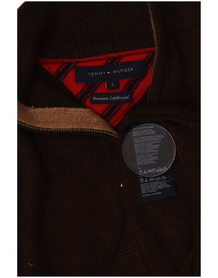 Tommy Hilfiger Mens Zip Neck Jumper Sweater Small Brown Lambswool