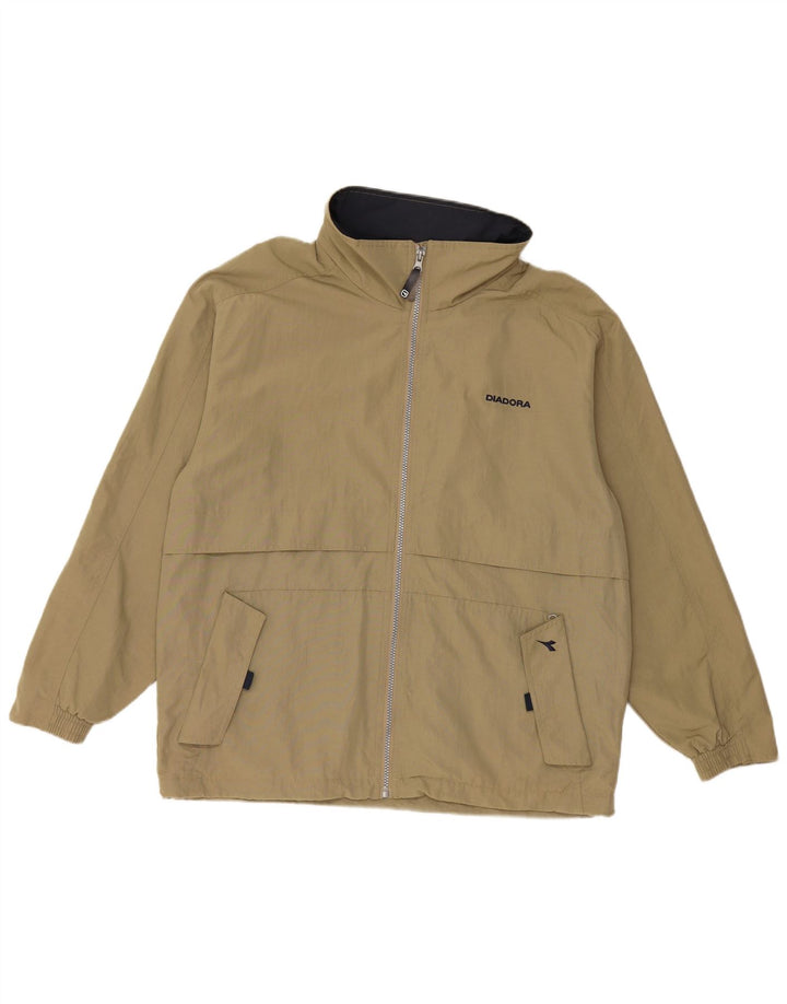 DIADORA Mens Loose Fit Hooded Rain Jacket UK 36 Small Khaki Polyamide