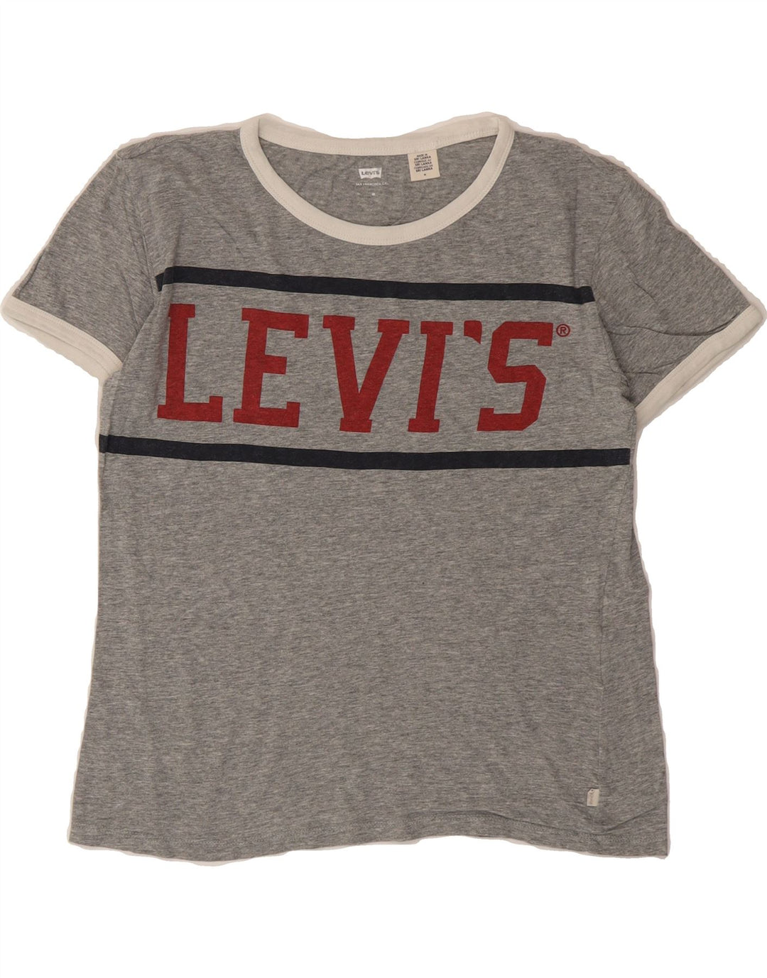 LEVI'S Womens Graphic T-Shirt Top UK 12 Medium Grey Vintage Levi's and Second-Hand Levi's from Messina Hembry 